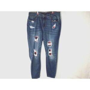Judy Blue‎ Jeans Womens 20W Blue Buffalo Plaid Patch Skinny Distressed JB8268DK